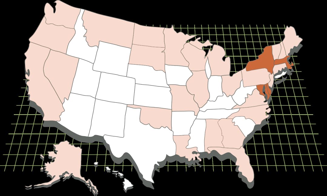 illustration of USA with east coast filled in