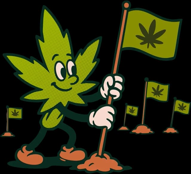 marijuana leaf planting multiple flags